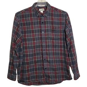 LL Bean Mens Large Flannel Shirt Gray Maroon Plaid Traditional Fit 100% Cotton